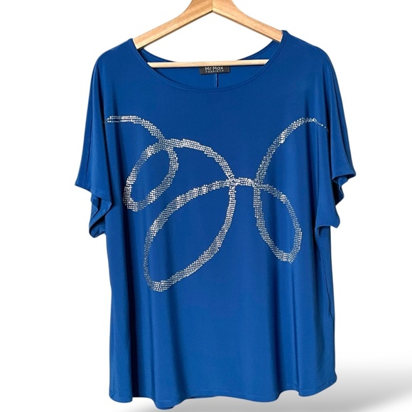 MR. MAX FASHIONS Jersey Knit Rhinestone Detail Dolman Top US Sz XL - Picture 3 of 9